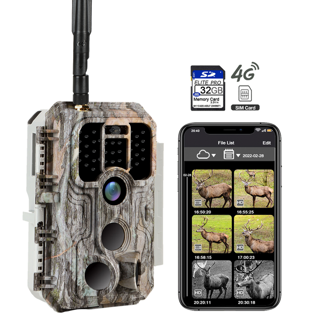 4G LTE Wildkamera Fotofalle Wildtierkamera mit SIM-Karte 120° Bewegungserkennung 32MP 1296P Nachtsicht IP66 wasserdicht und 32GB SD Karte A390G