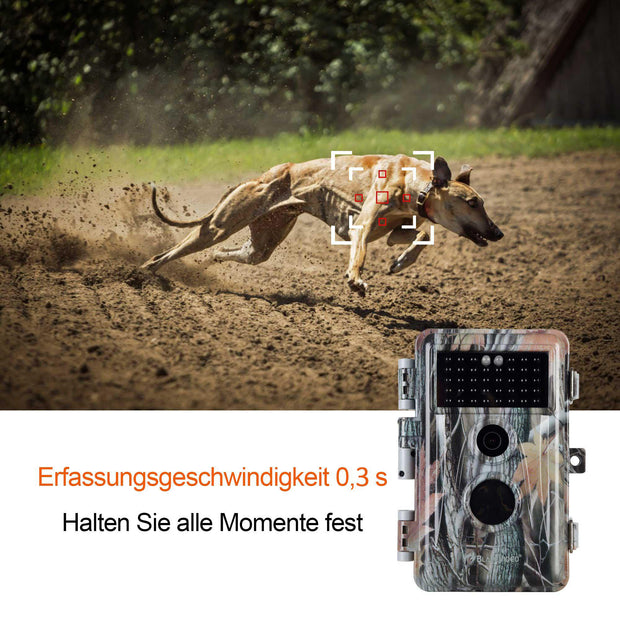 4-tlg. Jagdkamera 24MP 1296p mit Bewegungsmelder Nachtsicht Maximale Entfernung bis 75Füße, 0,3s Trigger Geschwindigkeit , IP66 Wasserdichter| A252