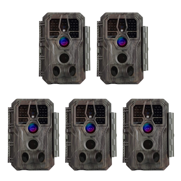 5-tlg. Wildkamera 24MP 1296p mit Audio und Bewegungsmelder Nachtsicht Max. Entfernung bis 100 Füße, 0,1s Trigger Geschwindigkeit , IP66 Wasserdichter
