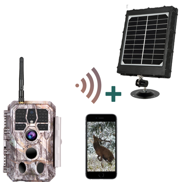 Bundle Wildkamera Wlan 32MP 1296P 0,1s Schnelle Trigger Geschwindigkeit Nachtsicht Bewegungsmelder 110°PIR IP66 Wasserdichter und Solarpanel-Kits 8000mAh 12V/9V/6V | A280W Grau