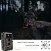 Wildkamera jagd 24MP 1080p Video mit audio und Bewegungsmelder Nachtsicht max. Entfernung bis 100Füße, 0,1s Trigger Geschwindigkeit, Wasserdicht IP66