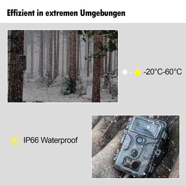 Wildkamera 24MP 1296p mit Audio und Bewegungsmelder Nachtsicht Max. Entfernung bis 100 Füße, 0,1s Trigger Geschwindigkeit , IP66 Wasserdichter| A280