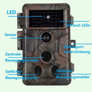 4tlg. Wildkamera 24MP 1080p Video mit Audio und Bewegungsmelder Nachtsicht max. Entfernung bis 100Füße, 0,1s Trigger Geschwindigkeit, Wasserdicht IP66