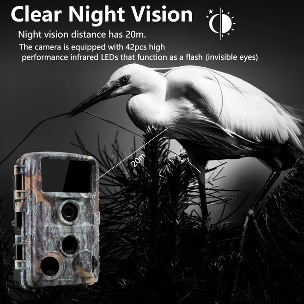 Wildkamera Game Cam 24MP 1080P mit Nachtsicht 42pcs Infrarot-LEDs Auslösedistanz bis zu 20m Erfassungswinkel 120° für die Jagd