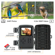 Wildkamera Game Cam 24MP 1080P mit Nachtsicht 42pcs Infrarot-LEDs Auslösedistanz bis zu 20m Erfassungswinkel 120° für die Jagd