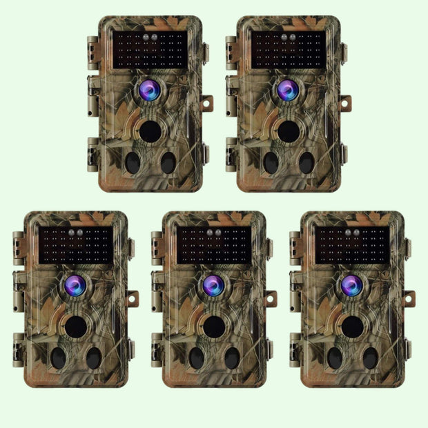 5-tlg. Wildkamera 24MP 2306*1296p mit Bewegungsmelder Nachtsicht Max. Entfernung bis 90 Füße, 0,1s Trigger Geschwindigkeit，IP66 Wasserdichter| A262Wildkameras mit grüner Waldtarnung