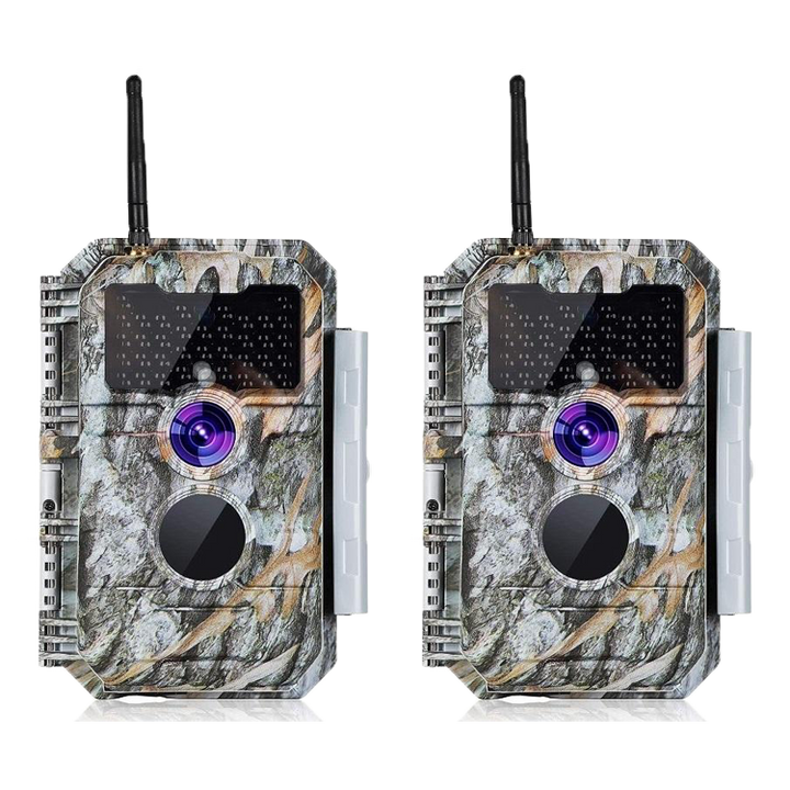 2-tlg. Wildkamera Wlan Fotofalle Jagdkamera Wildtierkamera 64MP 1296P 0,1s Schnelle Trigger Geschwindigkeit Nachtsicht Bewegungsmelder 110°PIR IP66 Wasserdichter | W600 Grau