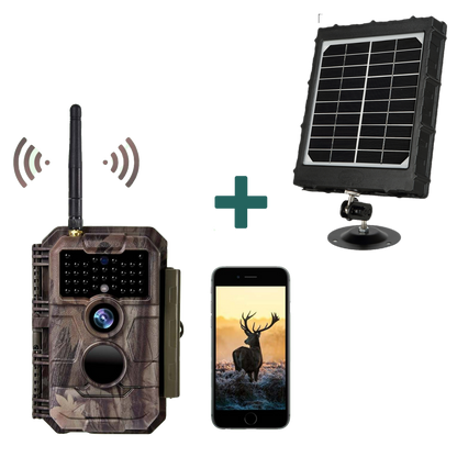 Bundle Wildkamera Wlan 24MP 1296P 0,1s Schnelle Trigger Geschwindigkeit Nachtsicht Bewegungsmelder 110°PIR IP66 Wasserdichter und Solarpanel-Kits 8000mAh 12V/9V/6V| W600 Rot