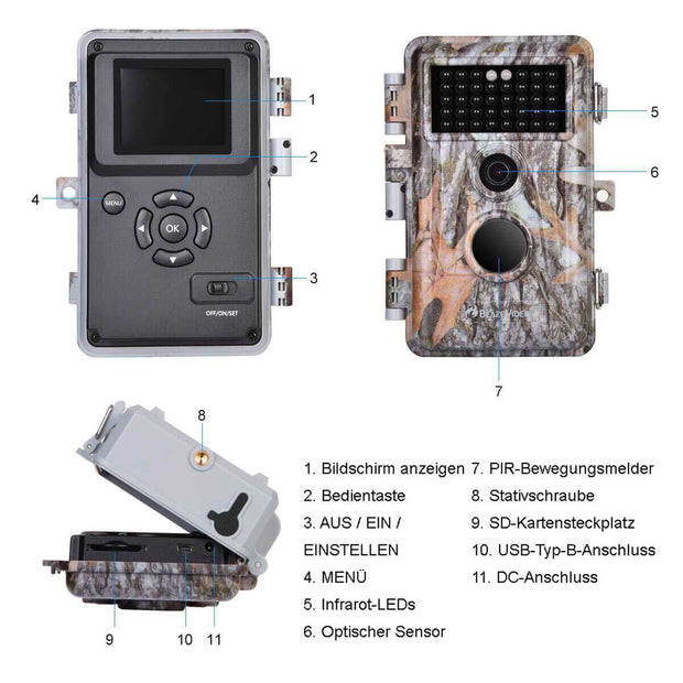 2-tlg. Wildkamera 24MP 1296p mit Bewegungsmelder Nachtsicht Maximale Entfernung bis 75Füße, 0,3s Trigger Geschwindigkeit , IP66 Wasserdichter| A252